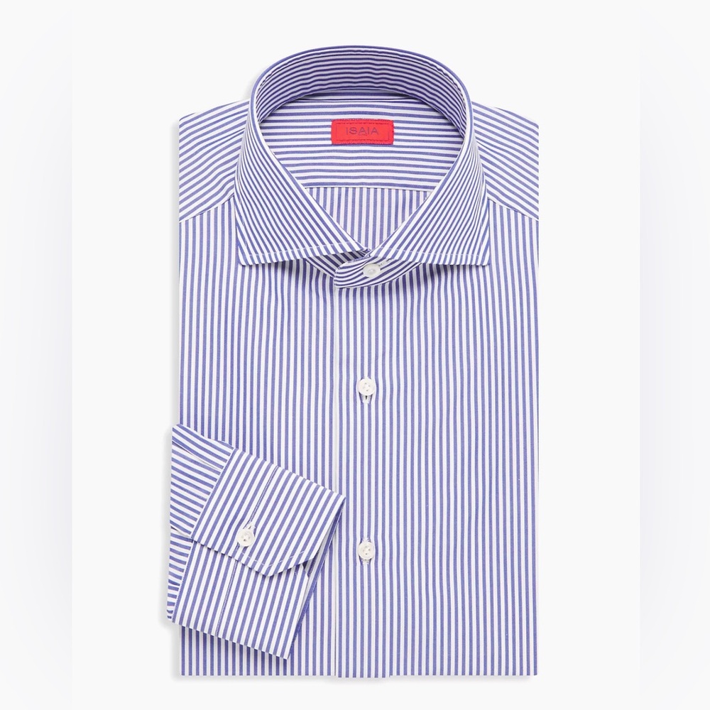 ISAIA Blue Striped Long Sleeve Dress Shirt l Size 42/16.5